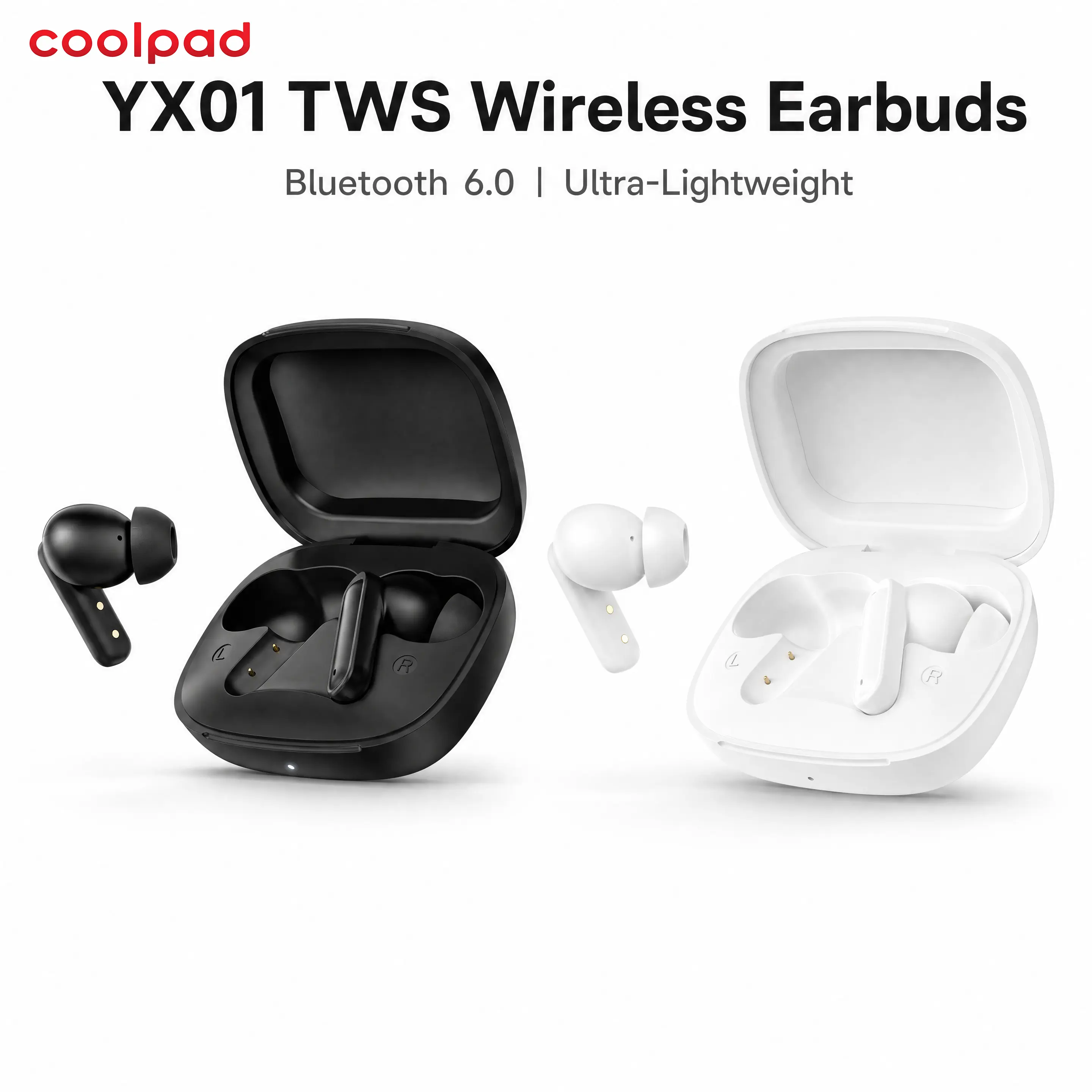 Coolpad YX01 Wireless Earbuds Bluetooth 6.0 Headphones with ENC Noise Canceling Mic, 24H Playtime Ultra-Lightweight TWS Earphones for Gym iPhone Android Audio Electronic Charging Black