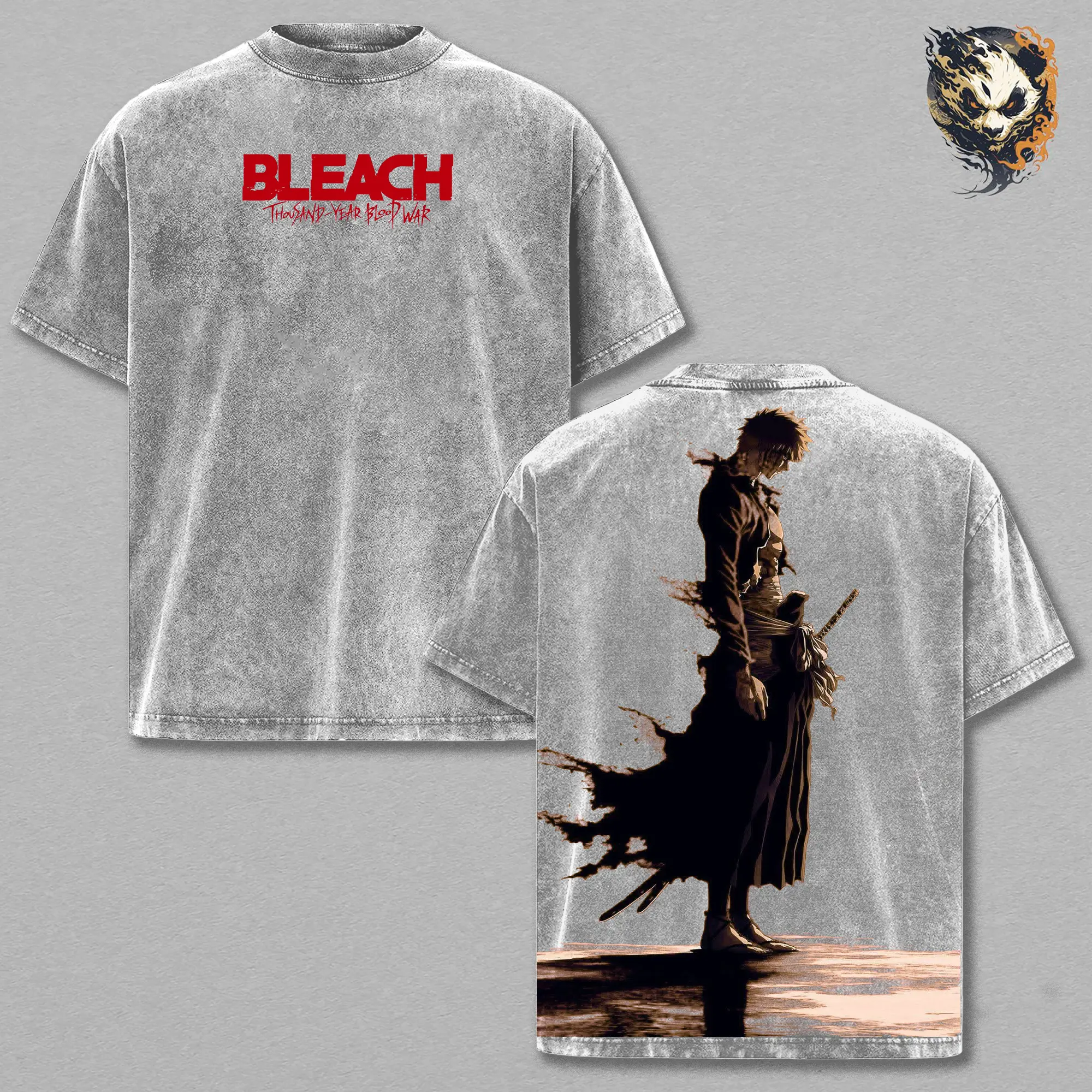 Ichigo Kurosaki Tee Washed – Bleach Anime Manga T-Shirt, Vintage Washed Hollow Soul Reaper Graphic Tee, Unisex Oversized Streetwear Shirt, Gift for Bleach Fans