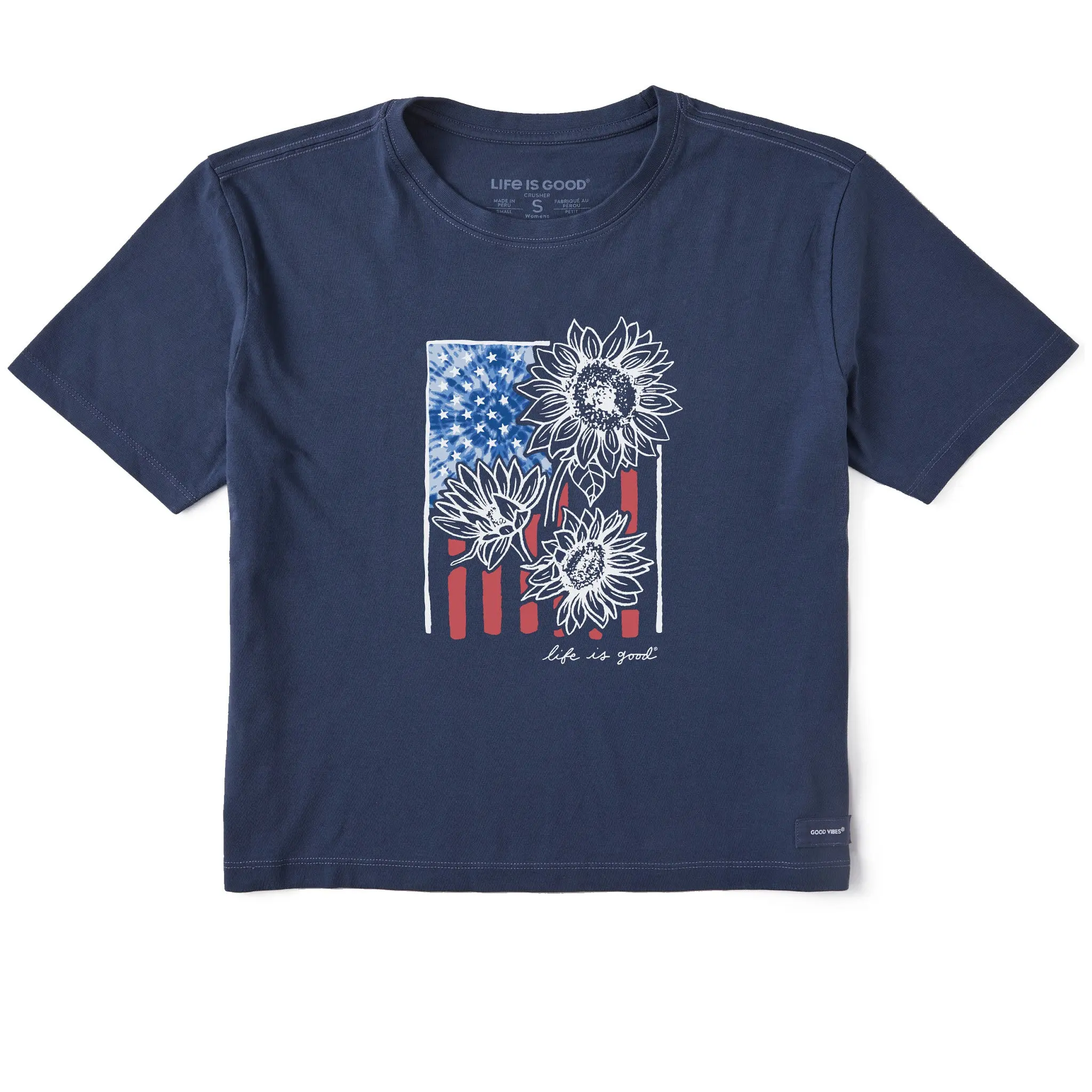 Women's Tie Dye Sunflower Flag Short Sleeve Crusher Boxy Tee
