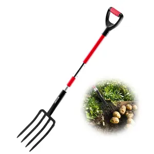 VEVOR 4 Tines Garden Fork Fiberglass Handle 45 in Digging Spading Pitchfork Heavy Duty