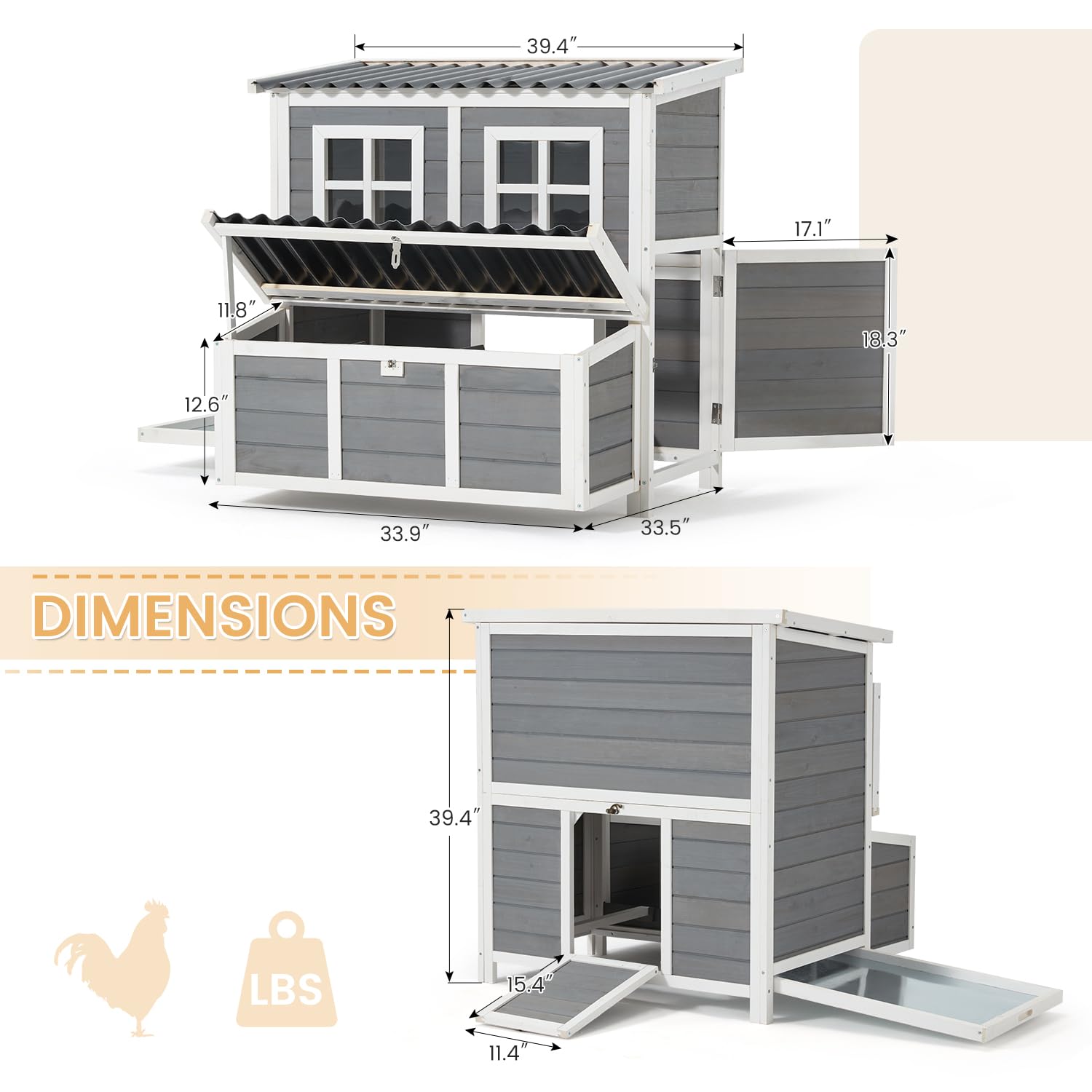 YODOLLA Chicken Coop, 40" Large Wooden Chicken Hutch with 3 Lockable Nesting Boxes for 4-6 Chickens, Outdoor Hen House Chicken Cage w/Removable Tray