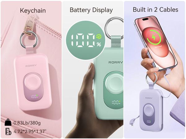 RORRY 20000mAh Portable Charger PD 30W Power Bank with 2 Built-in Cables Super Fast Charging Battery Pack with Keychain Travel Essentials for iPhone 17-11 Apple Watch iPad Android Perfect Gift SpringStatements