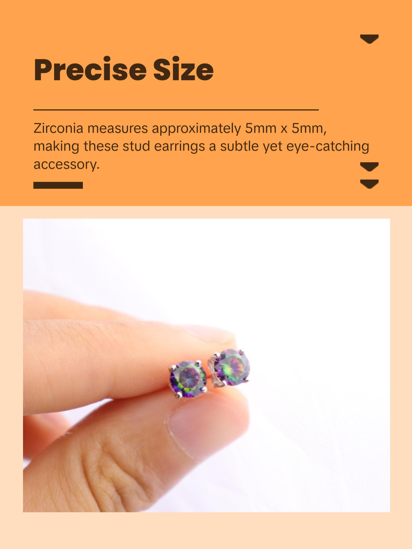 Black Mystic Cubic Zirconia Solitaire Stud Earrings Sterling Silver, Gemstone Earrings