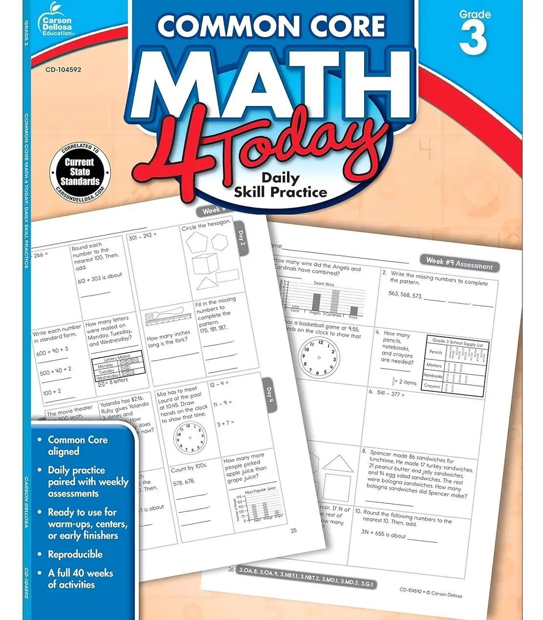 Carson Dellosa Common Core Math 4 Today 3rd Grade Workbooks, Telling Time, Fractions, Addition, Subtraction, Multiplication, Division, and More Mathematics Classroom or Homeschool Curriculum (Volume 6)   Paperback – May 1, 2013