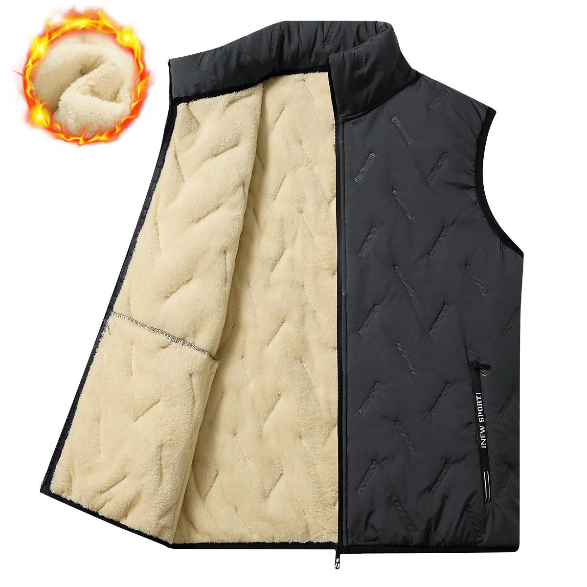 Men's Casual Sleeveless Polyester Waistcoat - Regular Fit, Crew Neck, Zipper Design, Machine Washable, Lightweight, Solid Color Gilet, Dark Gray