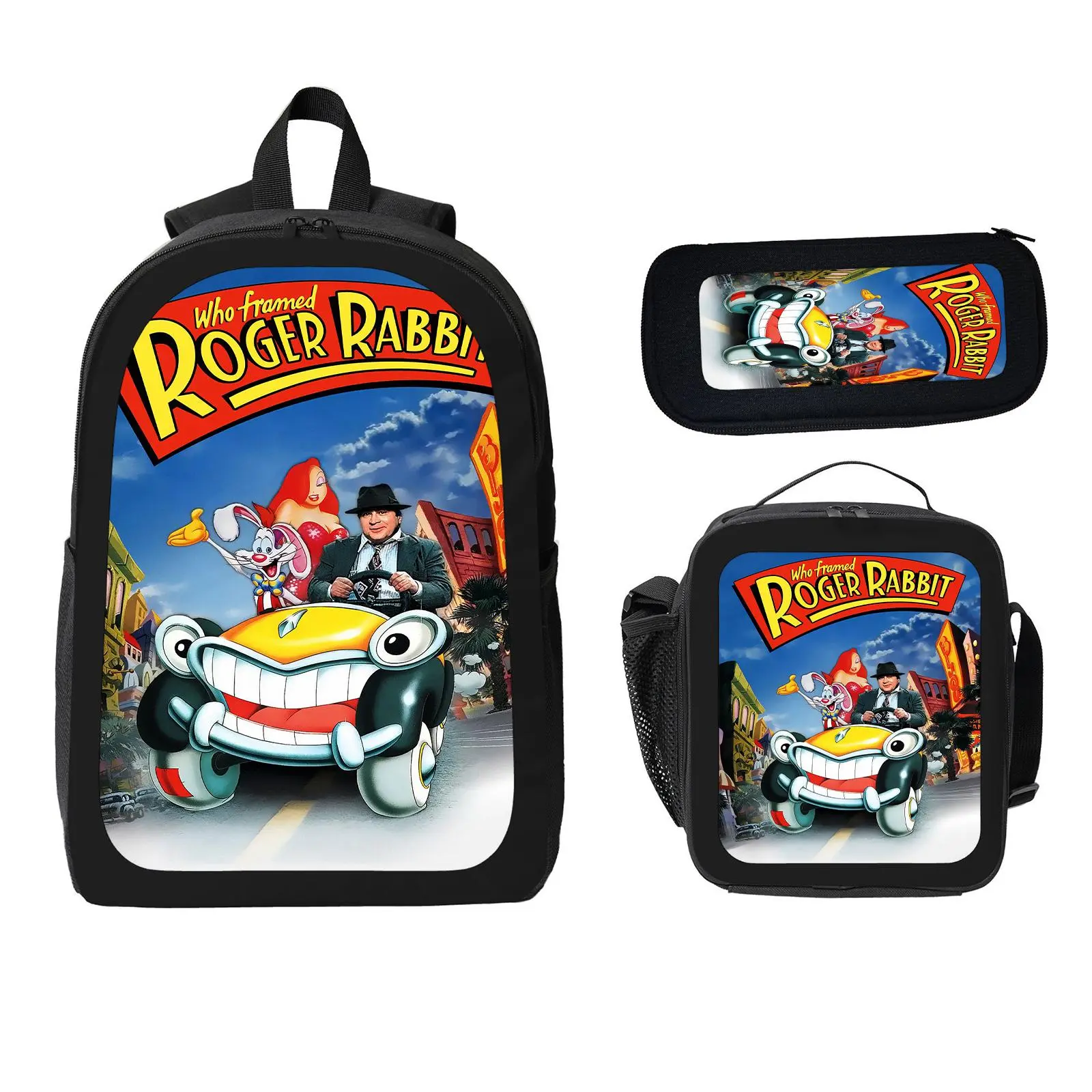 Roger Rabbit  3 Pcs School Backpack Set for Boys Girls Kids, Large Capacity Bookbag with Insulated Lunch Bag Pencil Case, Water Resistant Travel Daypack for Elementary Middle School a-53