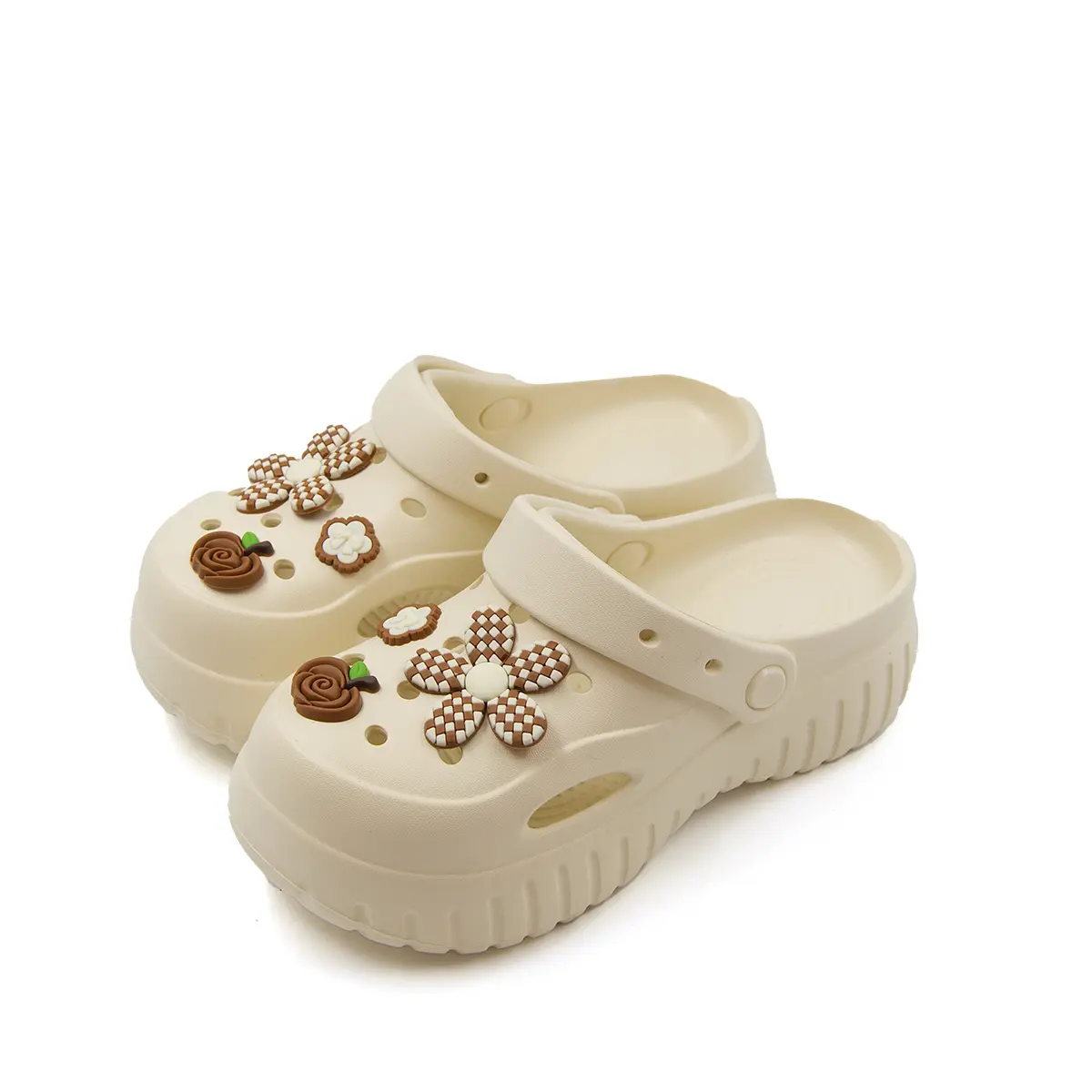 GRIP&GO Women's Floral Decor EVA Slip-On Slippers - Home & Outdoor Summer Shoes, No Buckle, Comfortable, Anti-Slip, Breathable, Classic Stylish, Stable Footing Shoes, Shoe