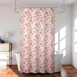 Kuber Industries Shower Curtain Bathroom Shower Curtain 8 Rings Curtain Orange Gulab Blury Transparent