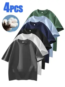 Men's  100% cotton Crew Neck T-Shirts Set - Soft Loose Fit Navy Gray Black Tees for Casual Daily Wear