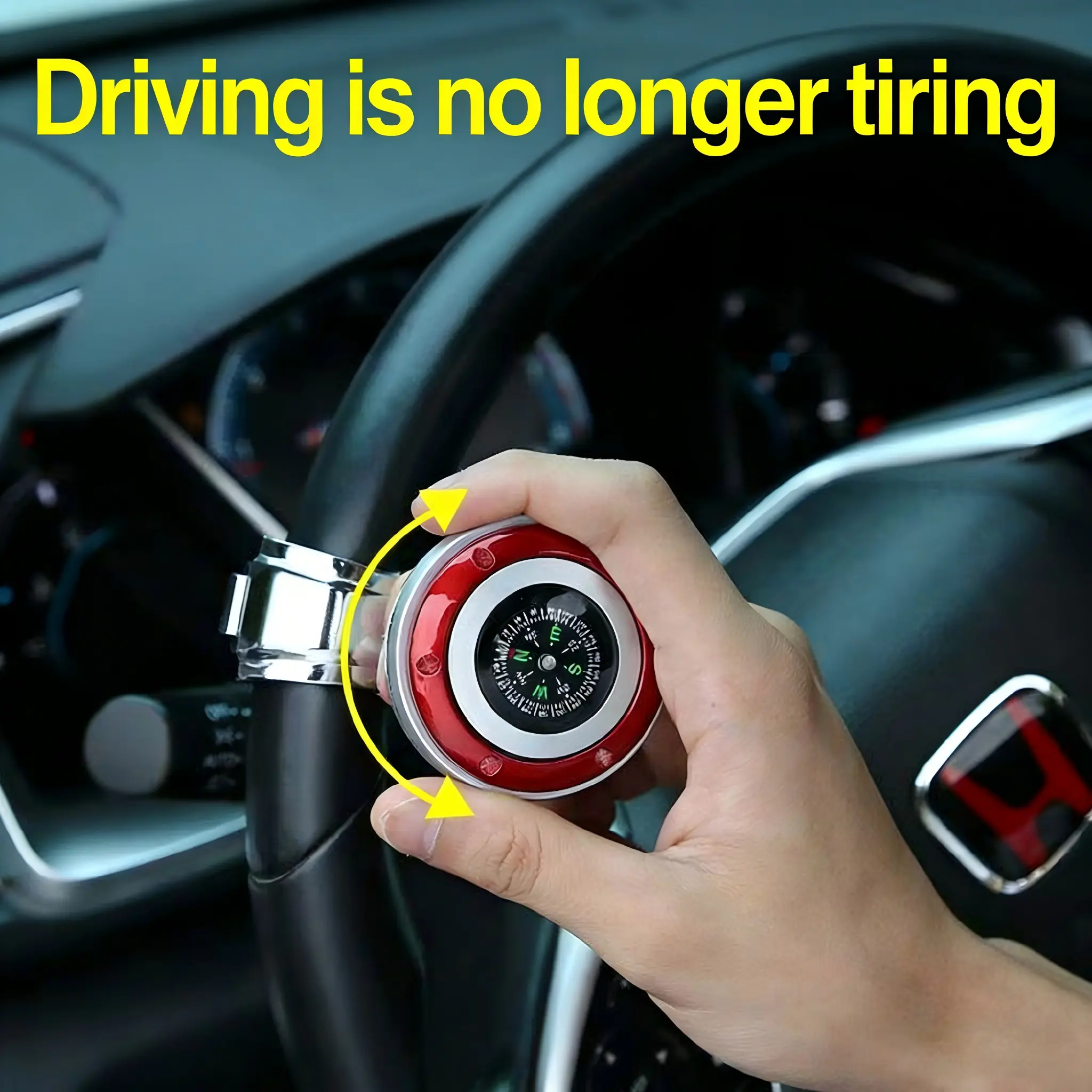 Universal Car Steering Wheel Booster Knob Handle with Compass, Smooth-Turning Auto Interior Accessory for Safe Driving