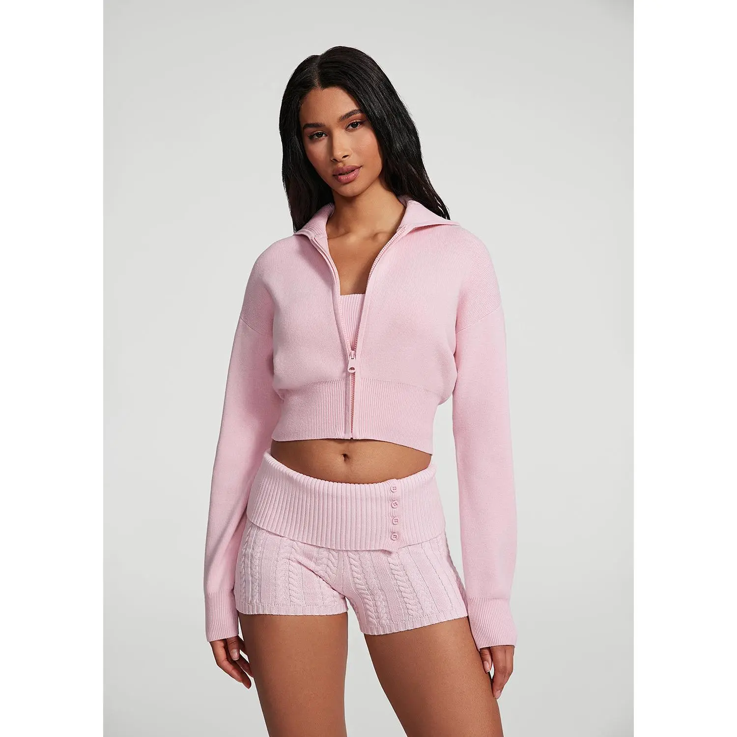 Knit Cropped Zip-Up Jacket