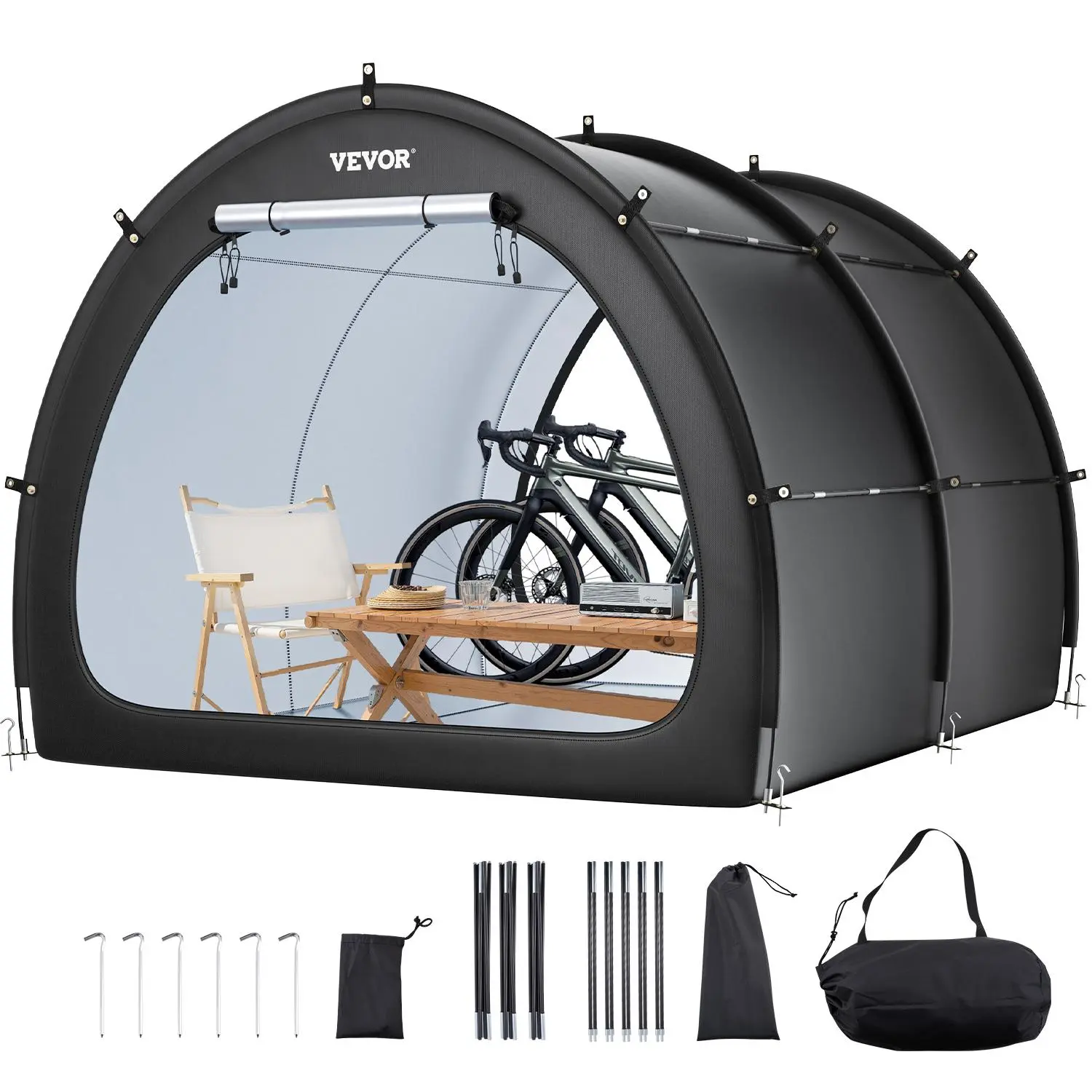【summerfinds】VEVOR Bike Storage Tent, 5+ Bikes, Outdoor Spacious Bike Storage Tent with Ventilated Window, Waterproof Fan-Shaped Bike Tent with High Strength Fiberglass & Dual Zippers, Fit for Bicycle