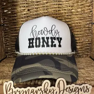 Howdy Honey Trucker Hats - Tan/Pink or Camo/Black with Beaded Trim - Stylish and Unique Design