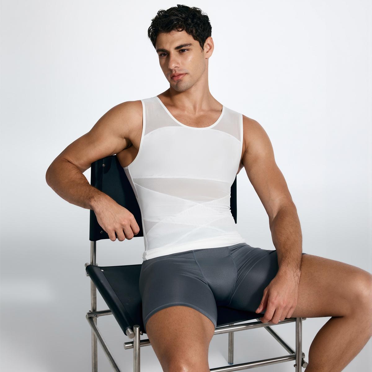 Nebility Men's Summer Thin Shapewear Tanktop - Menswear Mesh Tummy Control  Breathable High Elasticity  Seamless Sports Compression Vest Fitness SpringStatements