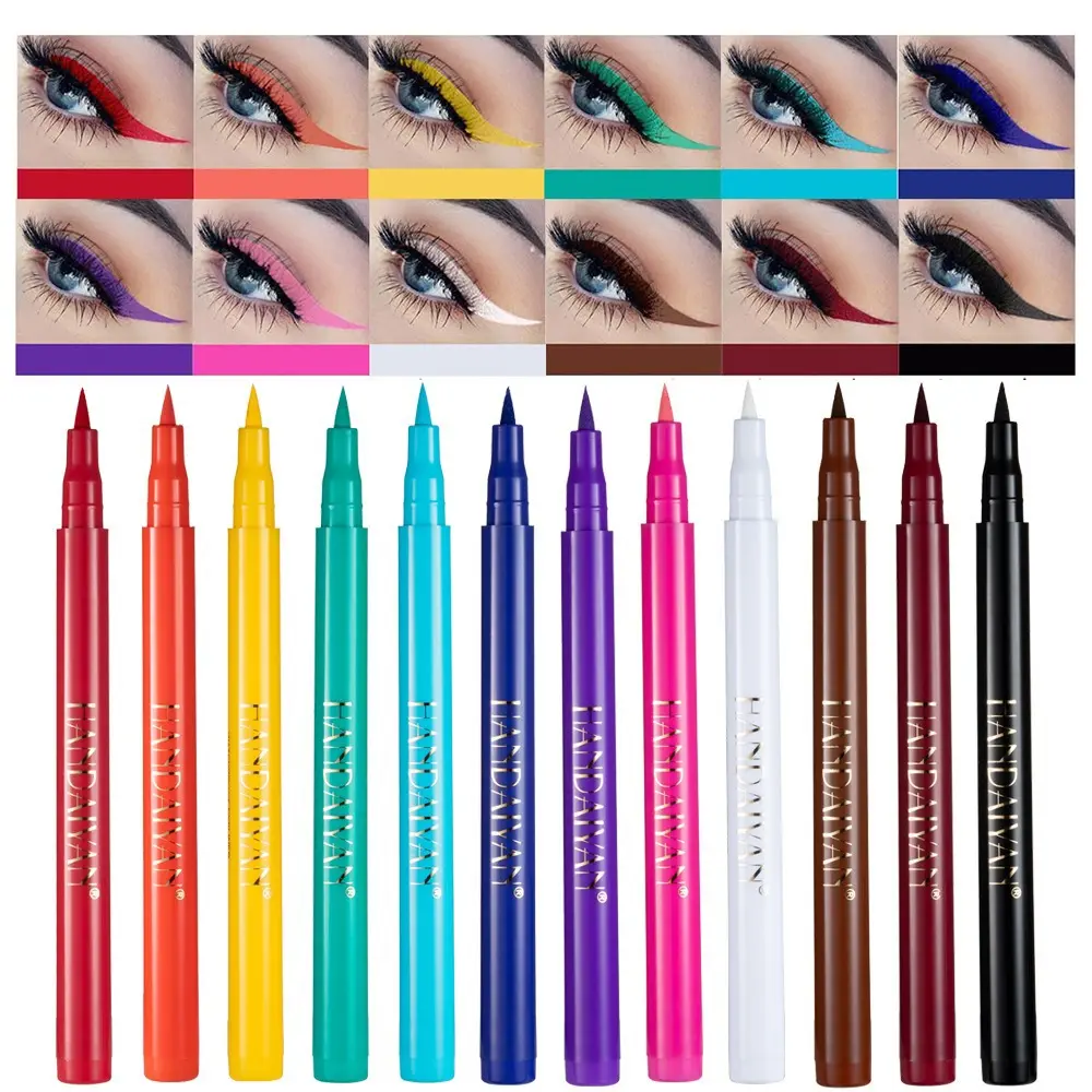 Women's 12-Color Matte Liquid Eyeliner Set, Highly Pigmented Waterproof Long-Lasting Smudgeproof Cosmetic for Neon Rainbow Makeup