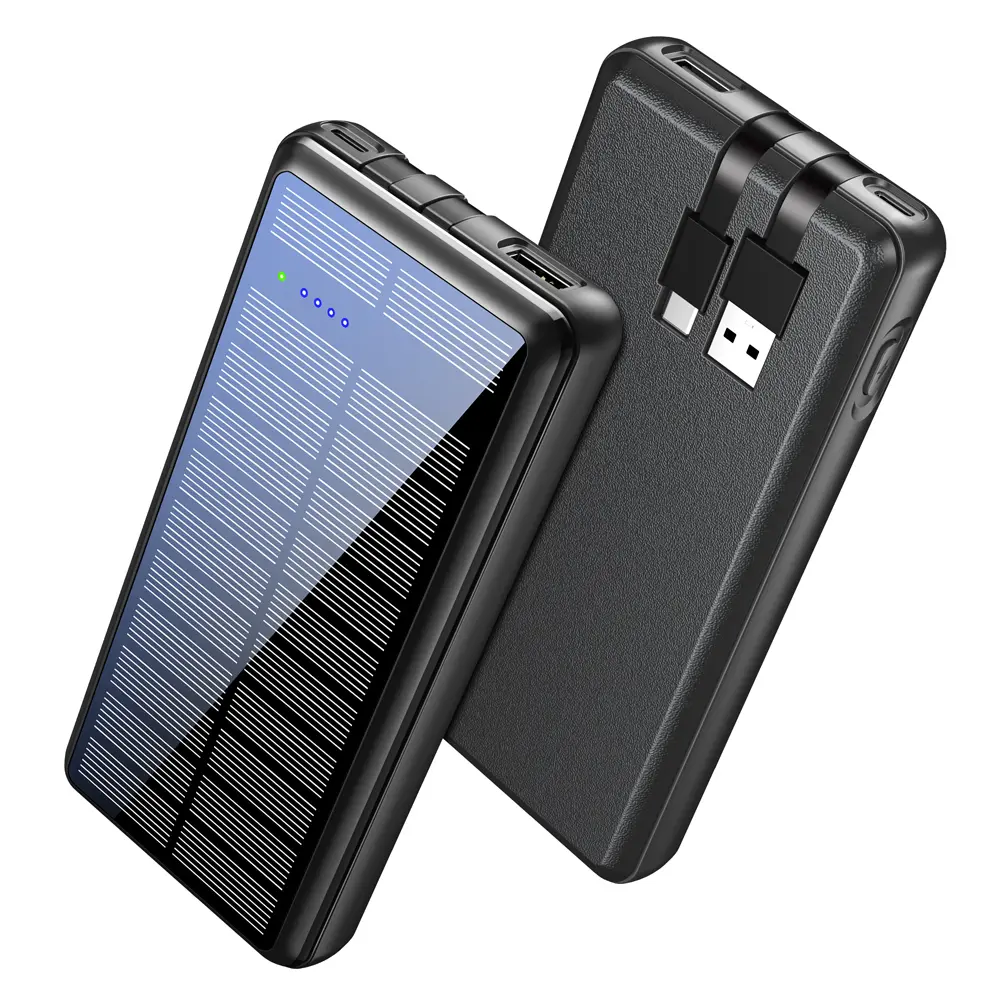 RETMSR 36800mAh (>20000mAh) Solar Power Bank, Fast Charging Mobile Accessories with 2 USB Ports, 2 Built-in Durable Cables, Anti-Fingerprint Fireproof Dustproof Scratchproof for Travel, Smartphones & Tablets