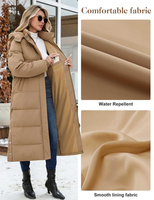 UMIPUBO Women's Long Maxi Down Coat Winter Puffer Jacket Warm Padded Outerwear Faux Fur Removable Hood Parka Full-Zip