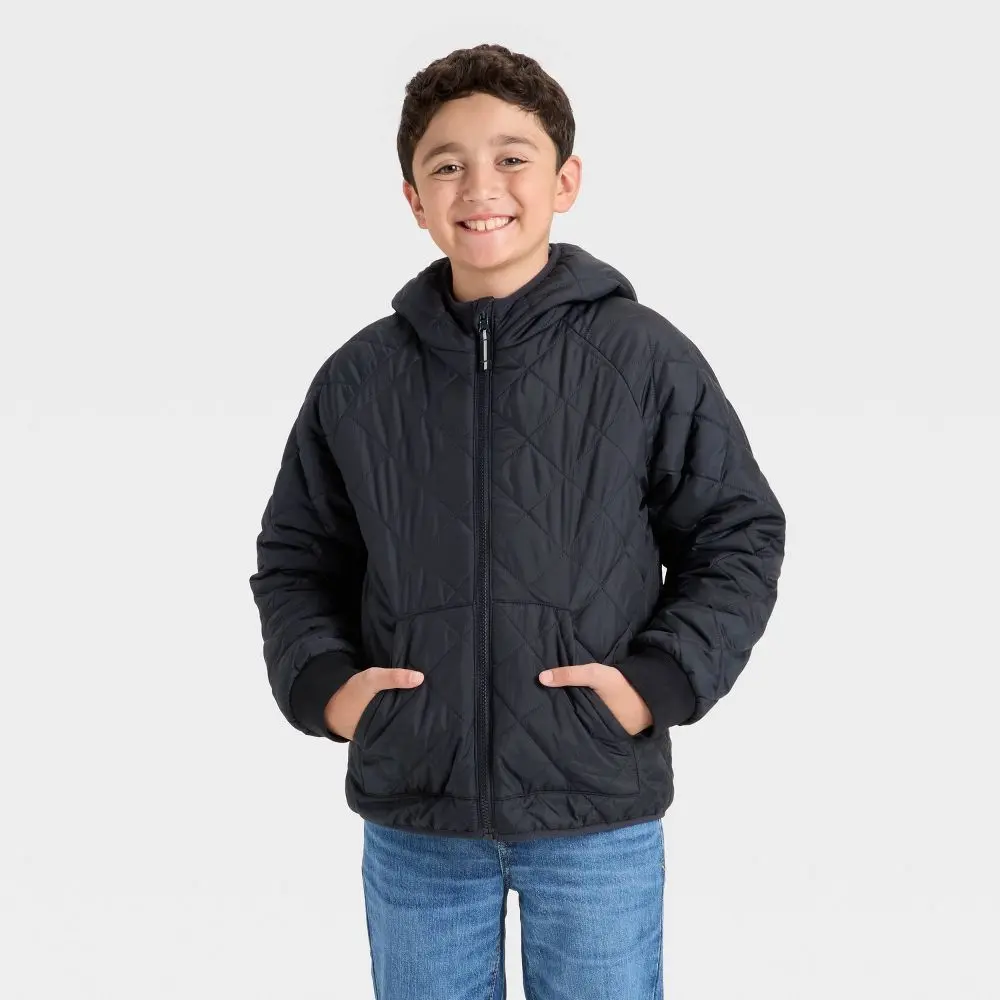 Boys' Hooded Reversible Polyester Puffer Coat - Cat & Jack, Full Zip, Rib Cuff, Machine Wash Tumble Dry Boys' Hooded Reversible Polyester Puffer Coat - Cat & Jack, Full Zip, Rib Cuff, Machine Wash Tumble Dry