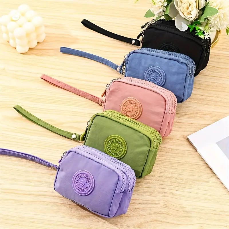 Women's Vintage Nylon Coin Purse - 3-Zipper Compartmentalized Fashion Wallets, Waterproof Wear-Resistant Nylon Wristlet, Cute Black Wallets for Cash/Cards, Buy 1 Get 1 Free with Random Jewelry Piece, Fashion Women's Wallets, Compartmentalized Women's Wall