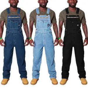 Men's denim workwear with straps, twill denim work pants, men's suit