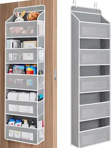 Door Hanging Storage Rack - 5+5 Pockets for Everyday Storage with 5 Large Clear & Mesh Side Pockets for Bedrooms Bathrooms & Food Storage Rooms Grey Organizer Set Installation Hangable 10 - 15 Kg Capacity