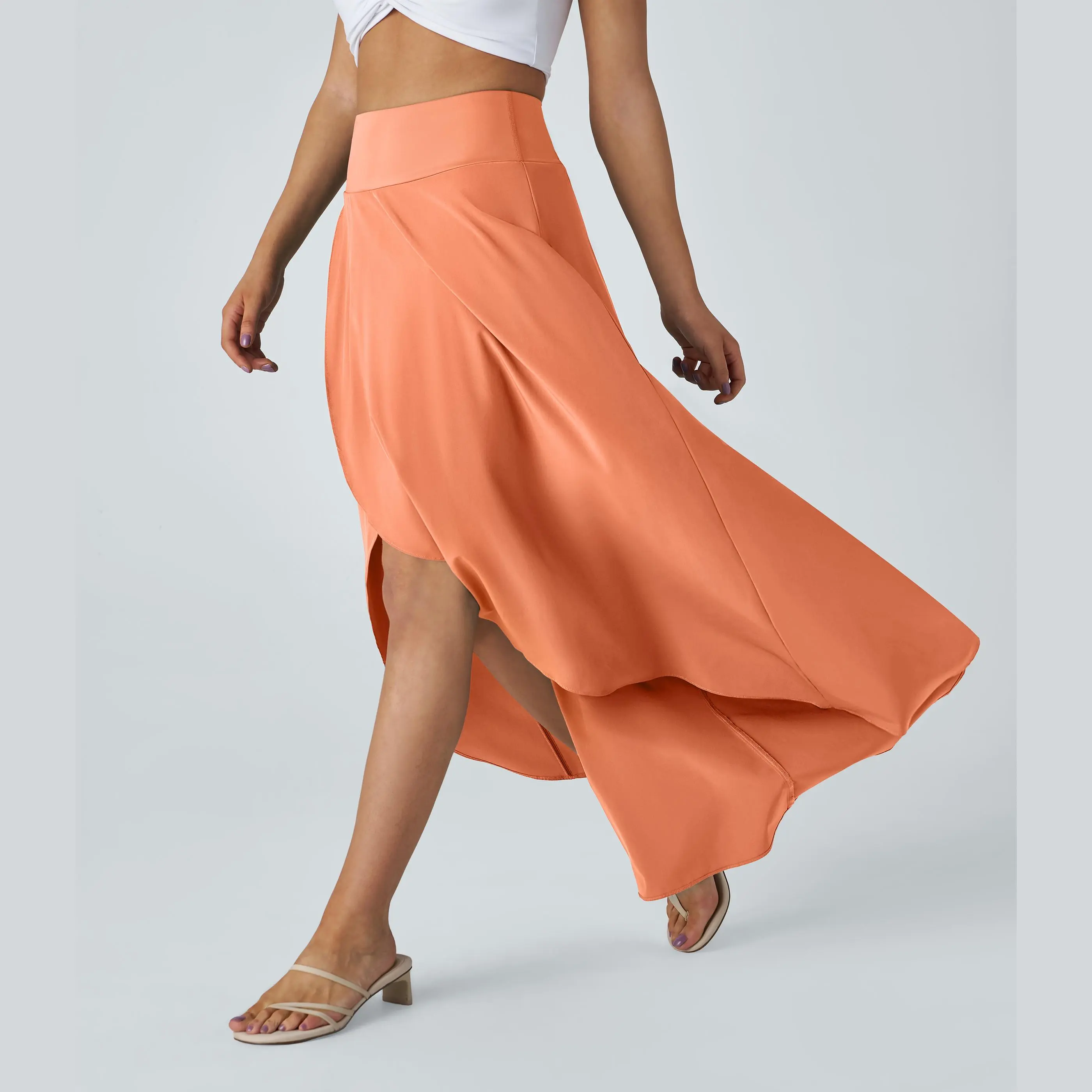 Halara Breezeful High Waisted High Low Ruffle 2-in-1 Flowy Quick Dry Casual Regular Maxi Skirt #summervibes