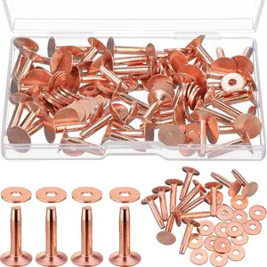 50 Sets Copper Rivets and Burrs, Copper Rivets Leather Pure Copper Rivet Setting Tool Belts Wallets Collars Leather DIY Craft Supplies (9/16 Inch, Size 12)