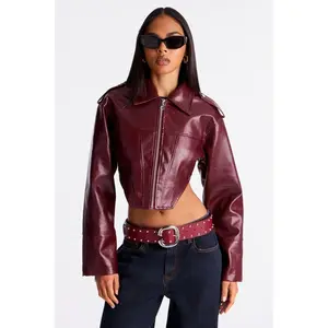 Talk Is Cheap Faux Patent Leather Moto Jacket - Burgundy G