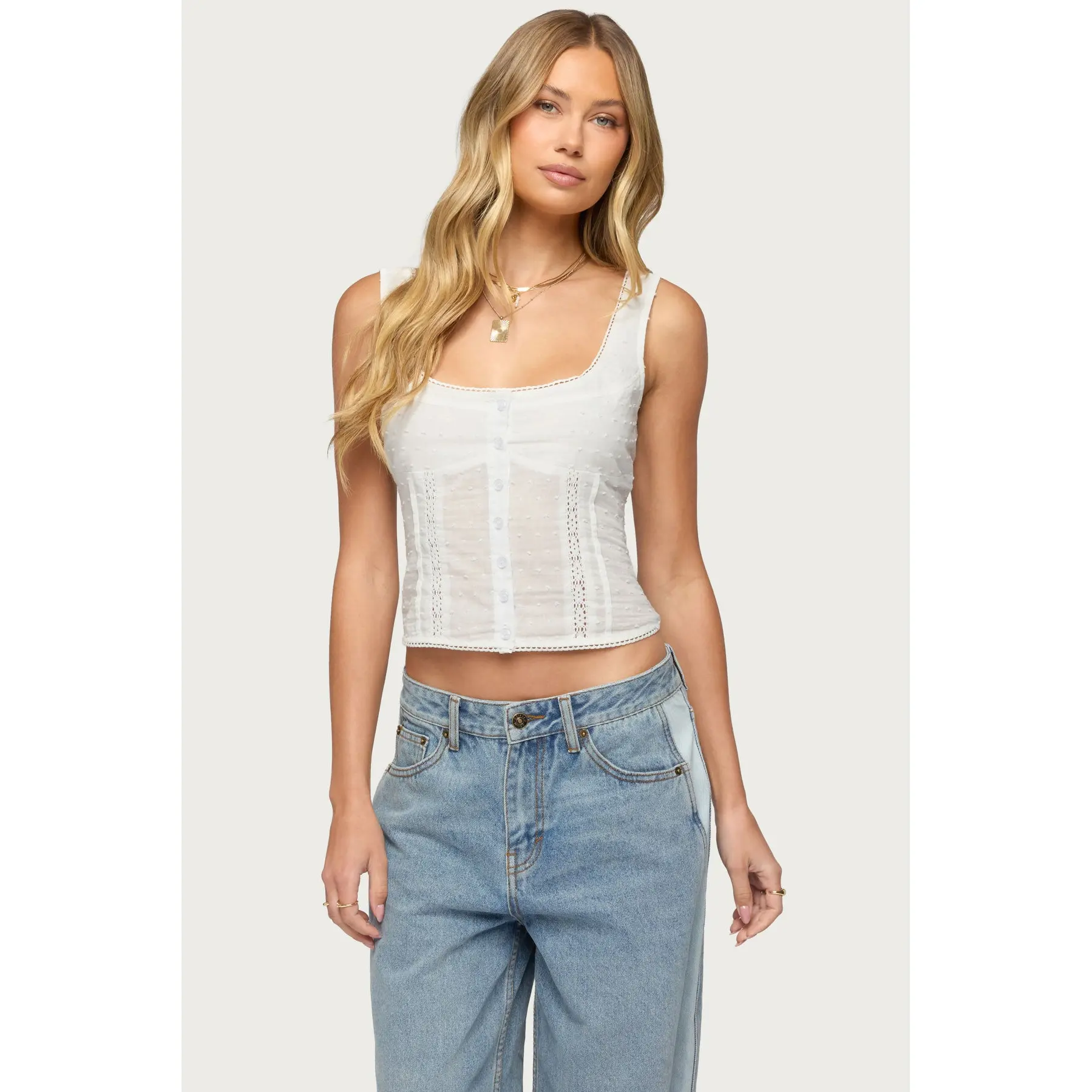 Embroidered Cotton Button Up Top Embroidered Cotton Button Up Top