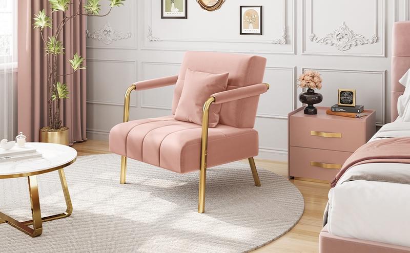 Yaheetech Velvet Accent Armchair with Cozy Pillow, 30″ W Oversized Lounge Chair with Gold Metal Frame for Living Room Bedroom Office