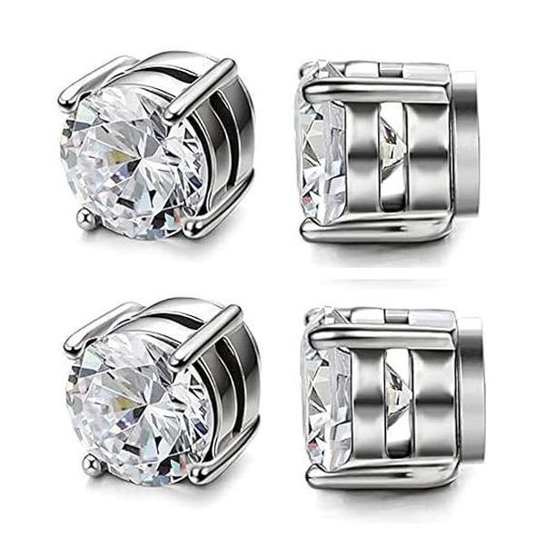 [ Stainless Steel Magnetic Stud Earrings ] No-Piercing Clip on Earrings 6 / 8MM Silver Brick Magnet Earring Simple and Fashionable Earcuff