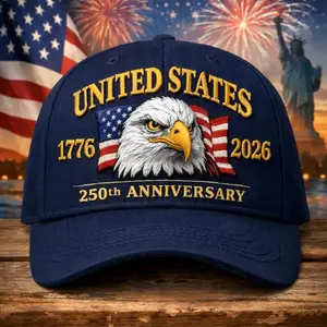 United States 250th Anniversary Embroidered Cotton Hat, Patriotic Eagle Classic Baseball Cap, 1776-2026 Independence Celebration Vintage USA Freedom Gift