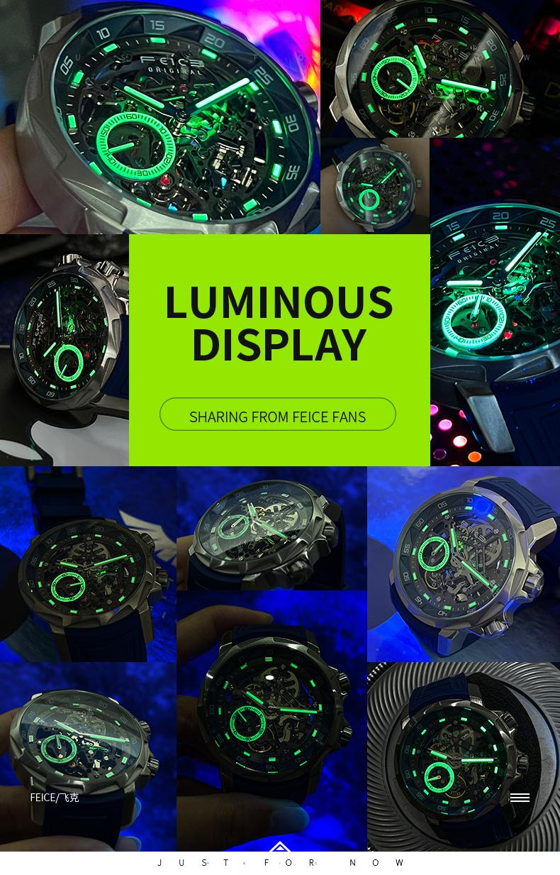 FEICE Men's Automatic Hollow Mechanical Watch, equipped with sapphire crystal, 5ATM waterproof and shockproof luminous display strap, suitable for all occasions FEICE Men's Automatic Hollow Mechanical Watch, equipped with sapphire crystal, 5ATM waterproof and shockproof luminous display strap, suitable for all occasions