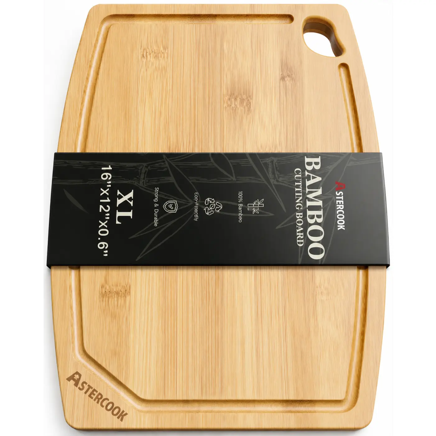 Astercook Large Bamboo Cutting Board, 16 x 12 Inch Natural Chopping Board with Juice Groove, Easy-Grip Handle and Non-Slip Feet for Meat, Vegetables, Bread, Fruit and Charcuterie Chopping Knives Bbq Kitchen