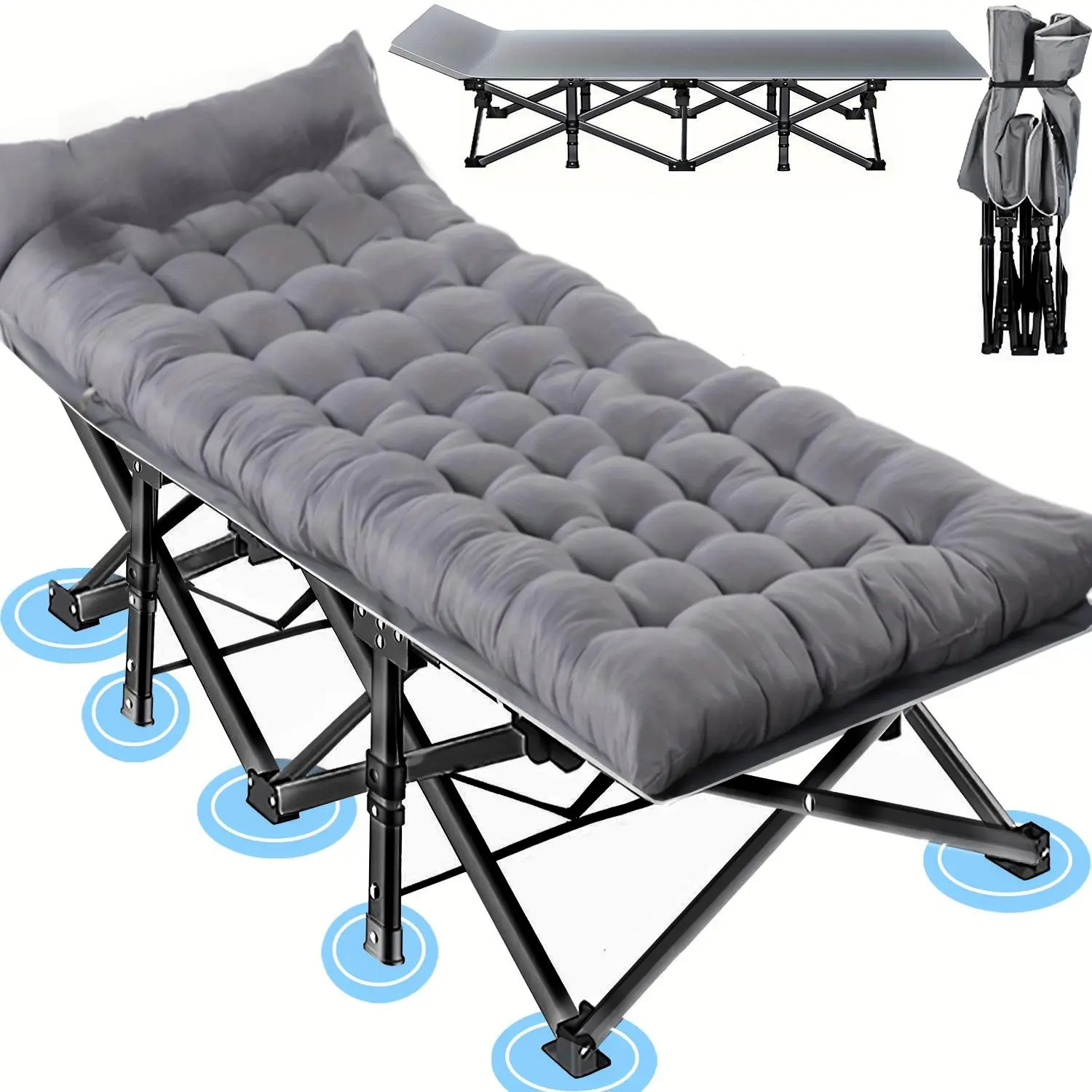 Casual Minimalist Outdoor Folding Double Camping Cot Bed - Collapsible Portable Folding Lounger with Thick Cushion & Pillow, Heavy Duty Sun Lounger for Backyard, Poolside Watch Party, Garden Furniture, Backyard Use