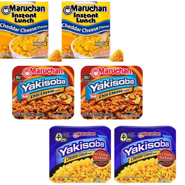 Maruchan Cheese Lovers Ramen Variety Pack With Maruchan Keychain: Cheddar Cheese Instant Lunch, Yakisoba Cheddar Cheese, Instant Lunch Cheddar Cheese