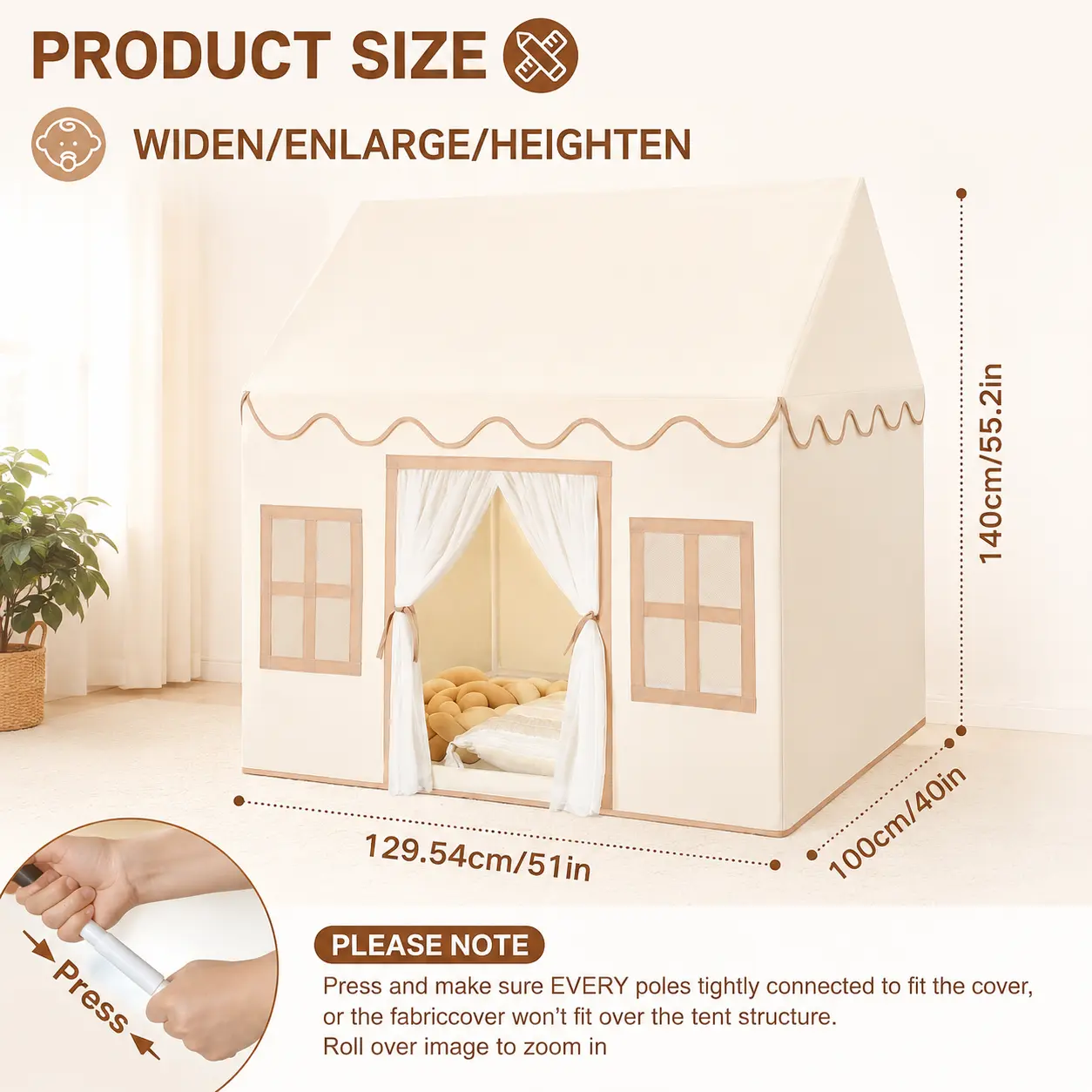 Children's Cartoon Animal Playhouse - Portable Foldable Durable Polyester Tent with Star Lights, Tassel Garlands, Spacious Interior, Wipe Clean with a Cloth for Indoor & Outdoor Leisure Use, Easy To Clean