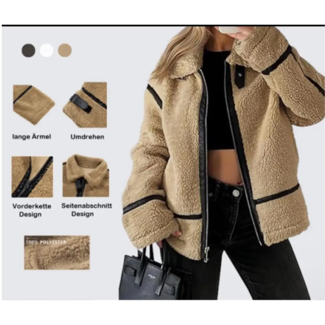 Imily Bela Womens Winter Faux Fur Coats Fleece Zip up Sherpa Moto Jackets Trendy Warm Leather Patchwork Outerwear
