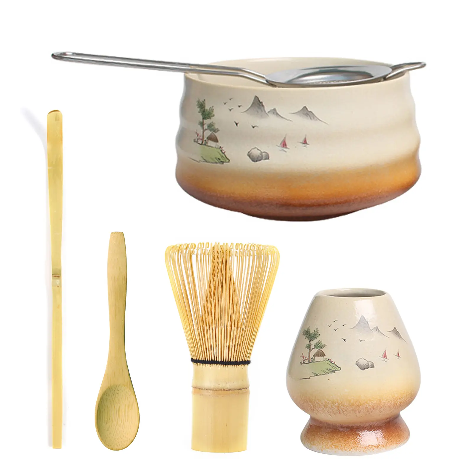Matcha Set Matcha Whisk Holder - Ceramic Matcha Kit Includes Matcha Bowl, Bamboo Matcha Whisk, Bamboo Scoop and Scoop Stand, Japanese Tea Set for Women