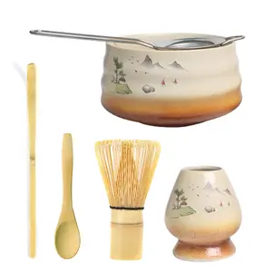 Matcha Set Matcha Whisk Holder - Ceramic Matcha Kit Includes Matcha Bowl, Bamboo Matcha Whisk, Bamboo Scoop and Scoop Stand, Japanese Tea Set for Women