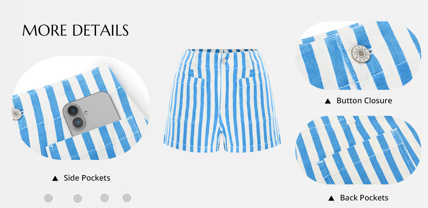 Cicy Bell Womens Summer Striped Jean Shorts Casual High Waisted Wide Leg Denim Shorts Above The Knee Beach Vacation Jorts