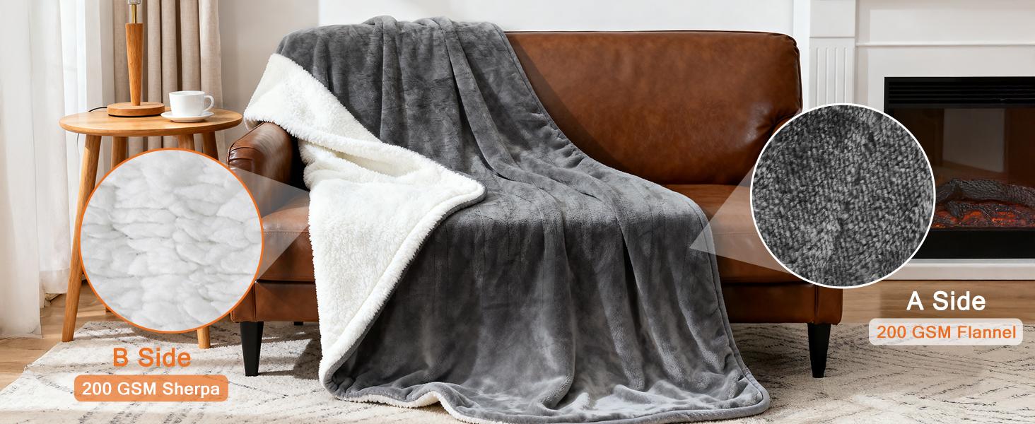 Heated Blanket Throw, Heating Electric Blanket with 10 Heat Levels and Auto-Off, Washable Dual-Sided Flannel & Sherpa Fabric Electric Throw Blanket Warmer for Office Home Use Heated Blanket Throw, Heating Electric Blanket with 10 Heat Levels and Auto-Off, Washable Dual-Sided Flannel & Sherpa Fabric Electric Throw Blanket Warmer for Office Home Use