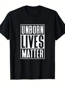 Men'S Unborn Lives Matter Pro-Life Conservative Christian T-Shirt - 180gsm Heavyweight Bold Lettering & Vertical Unborn Graphic, Round Neck Short Sleeve Casual Tee for Anti-Abortion Statement Apparel