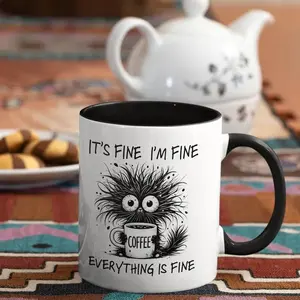 Fun Black Cat Coffee Cup,It'S Fine Everything Is Fine, Christmas And Birthday Gift For Cat Lovers, Fun Coffee Cup, Suitable For Ladies And Men, Humorous Office Mug,11oz Ceramic Coffee Cup dad