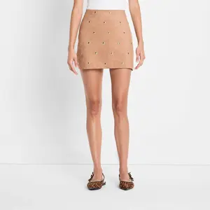 Women's Suede Studded Mini A-Line Skirt - Future Collective Brown 10