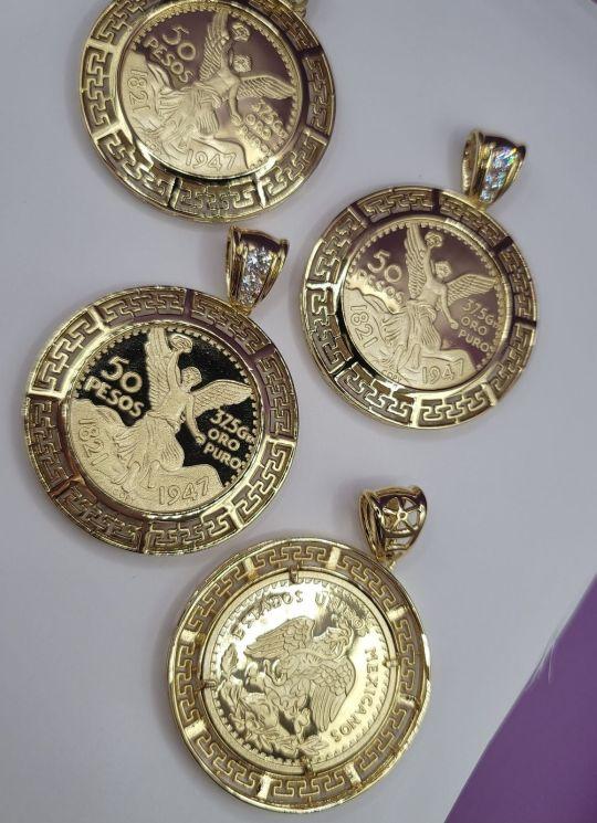 Centenario coin shaped fashion style with stones Pendant only no chain gold-plated PRICE FOR ONE big pendant