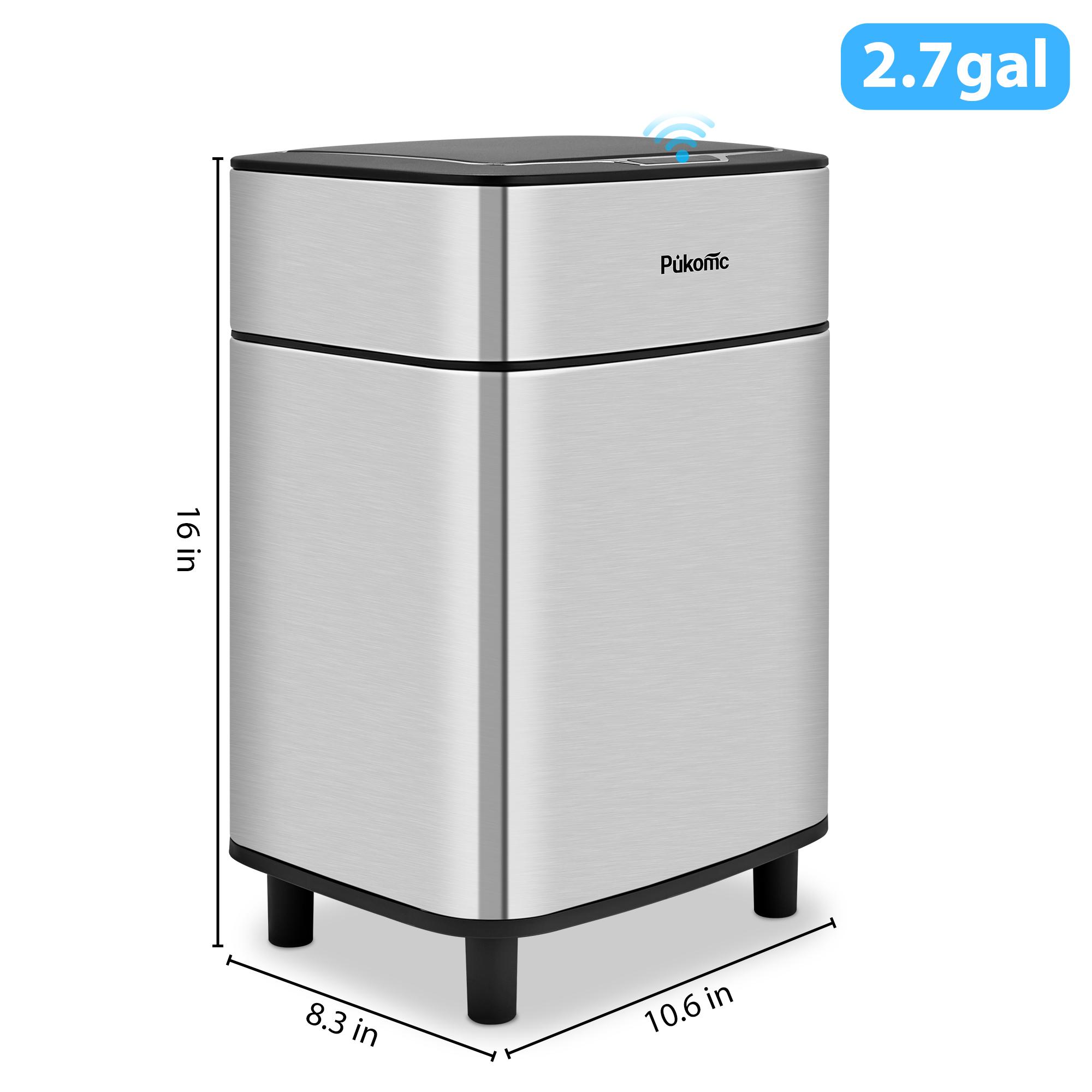Pukomc Smart Sensor Bin - 2.7Gal Rectangular Space-Saving Bin for Kitchen/Bathroom/Office, Easy Clean, Hands-Free Motion Induction Touchless Trash Can Storage Organizing summerwins