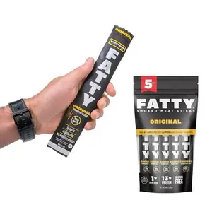 FATTY Meat Sticks, Made with Grass Fed Beef, Pork Raised Without Antibiotics, 13g Protein Per Stick, Original, Valentine's Day Gift For Him, 2 oz. (Pack of 5)