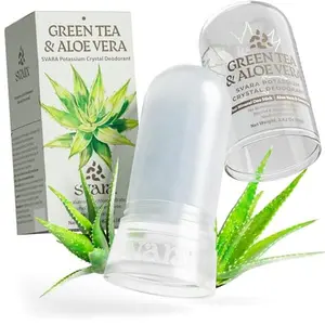 SVARA Natural Alum Crystal Deodorant Stick for Women & Men – Potassium Alum Stone for Odor Control,Non-Sticky Mineral Rock Design for Daily Freshness & Easy Application–Green Tea & Aloe Vera (2.82Oz)