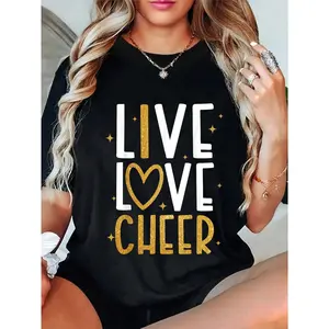 100% Cotton Live Love Cheer Girl Cheerleading Cheerleader Women Girls T-Shirt